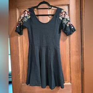 Free People floral embroidered black dress
